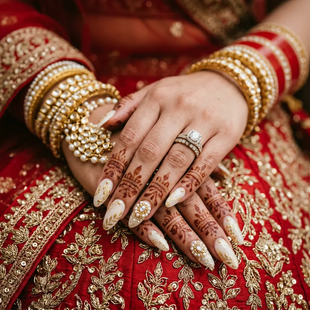 Bridal nail set — ivory & gold
