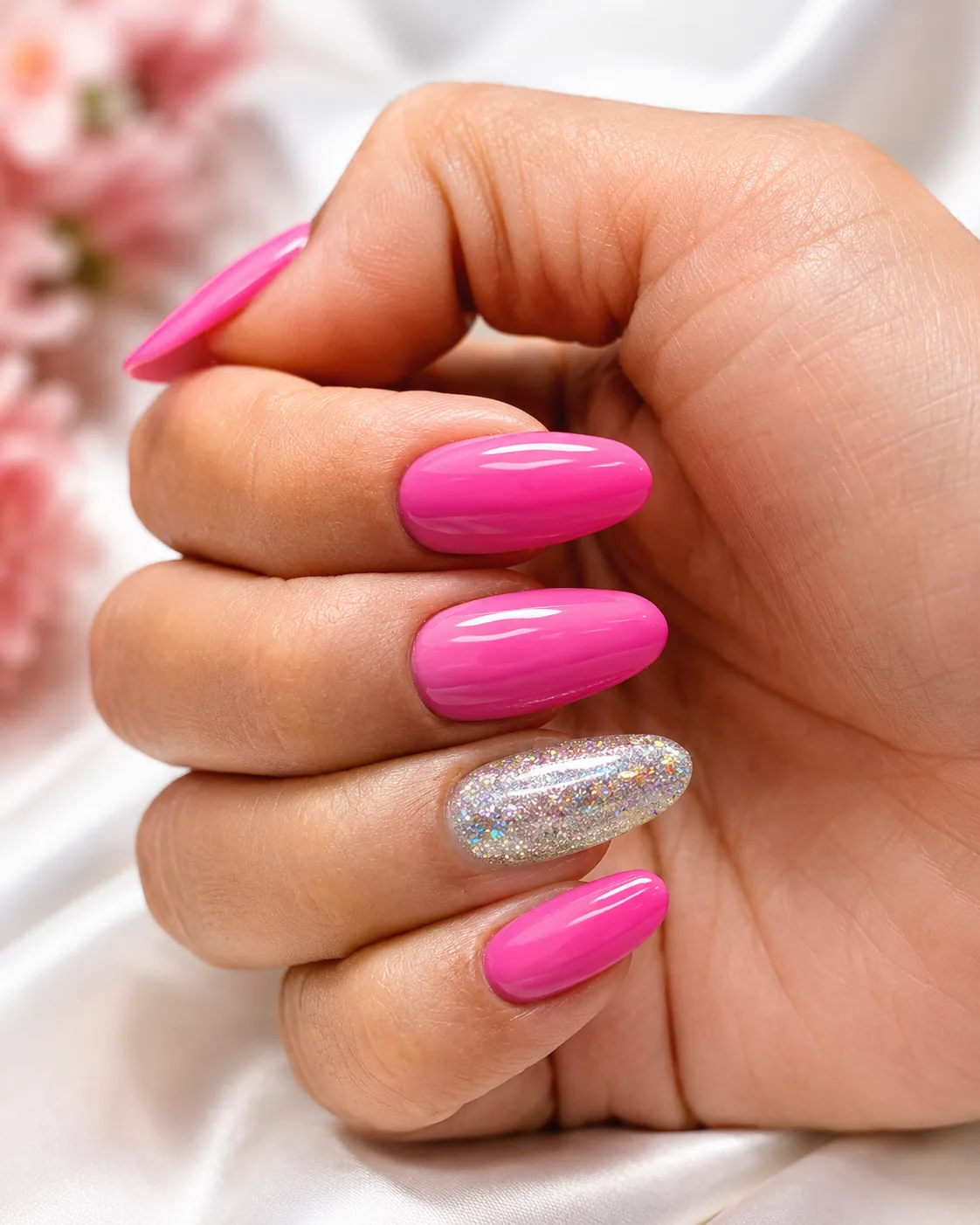 Hot pink gel with holographic accent